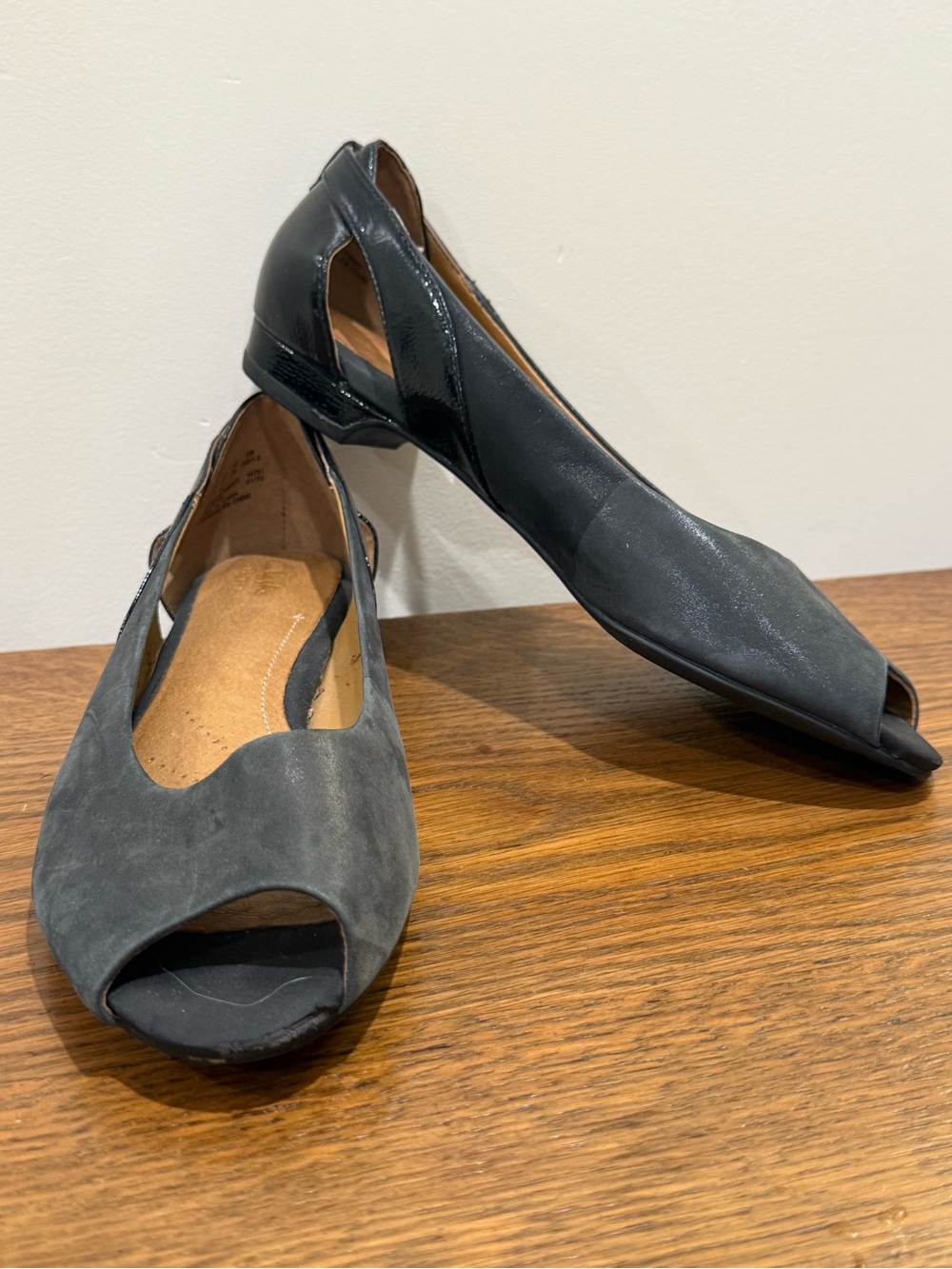 Clarks Black Peep-Toe Slingback Flats